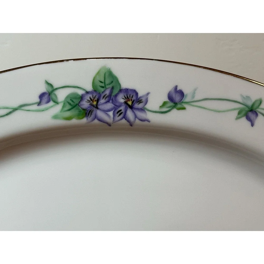 Vintage Handpainted and Signed Porcelain Serving Platter with Violets